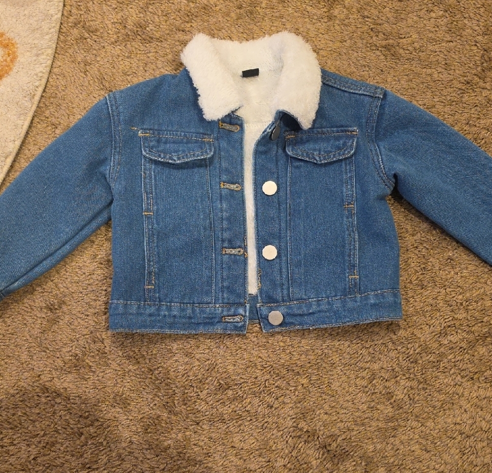 SHEIN Blue Denim Jacket with White Sherpa Collar